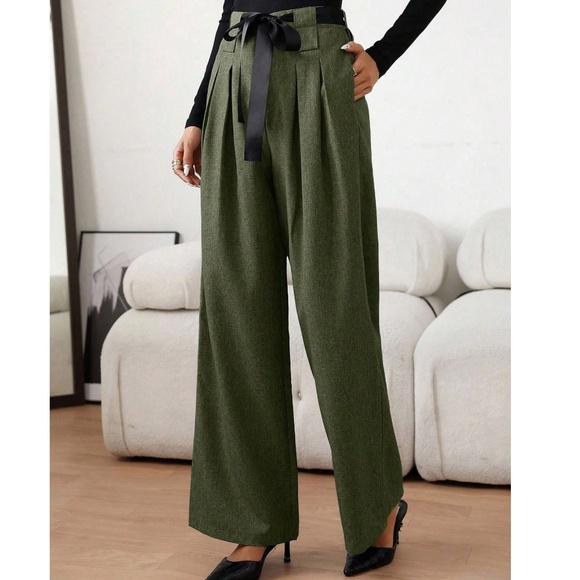 Classic High Waisted Pleated Wide leg Trousers Pants - Picture 5 of 10